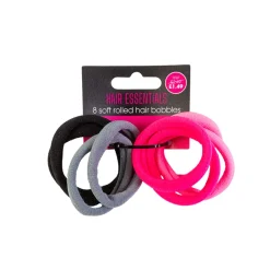 Hair Accessories^Beauty Outlet 8 Soft Rolled Elastics Pink/Grey/Black BEAU443