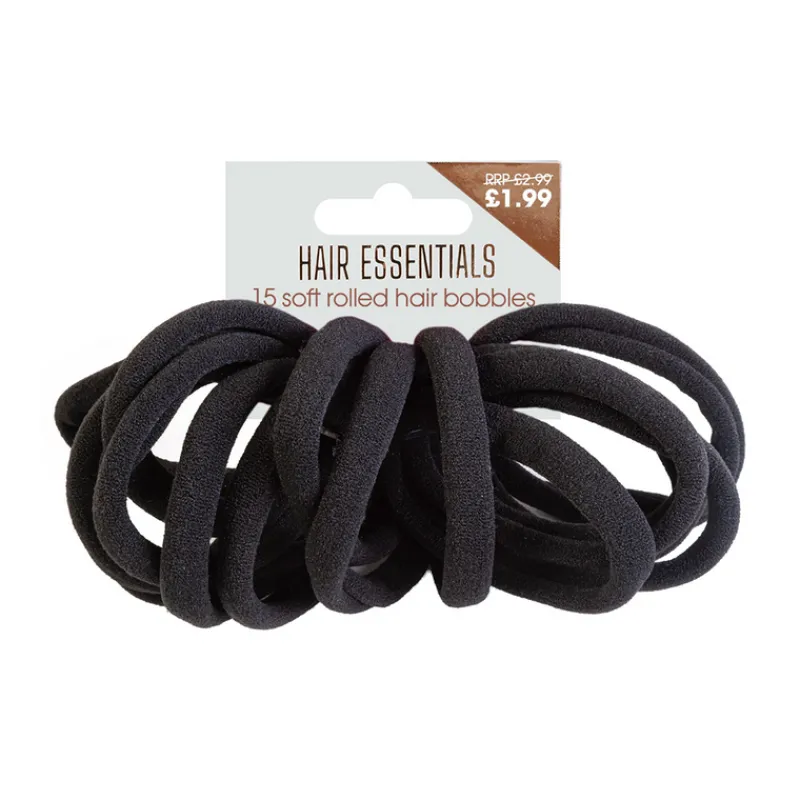 Hair Accessories^Beauty Outlet 15PC Soft Rolled Black Elastics BEAU245