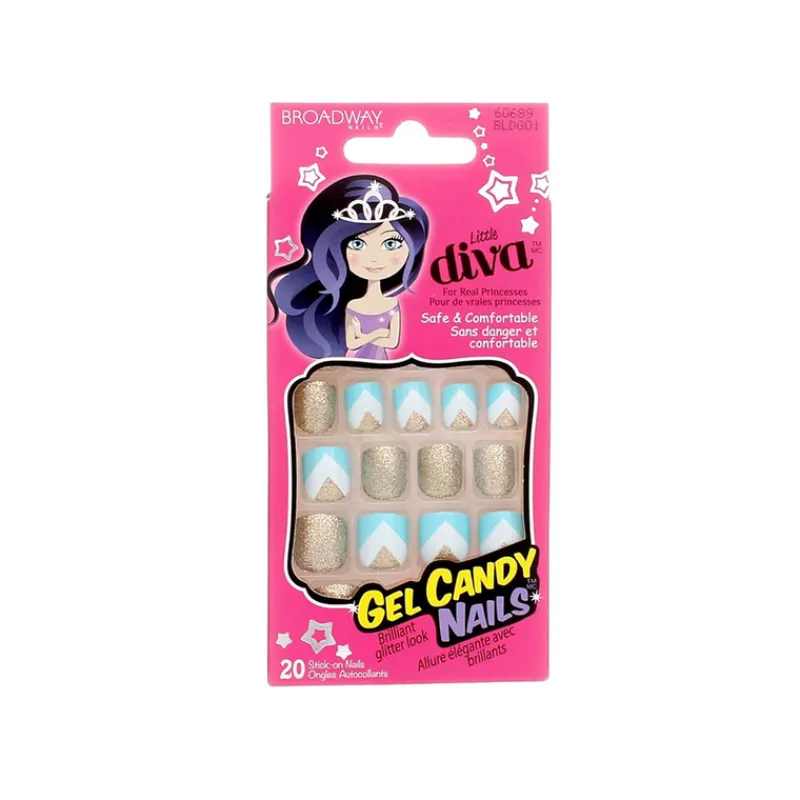 False Nails^Kiss Broadway Little Diva 20 Nails Gold Glitter 60689