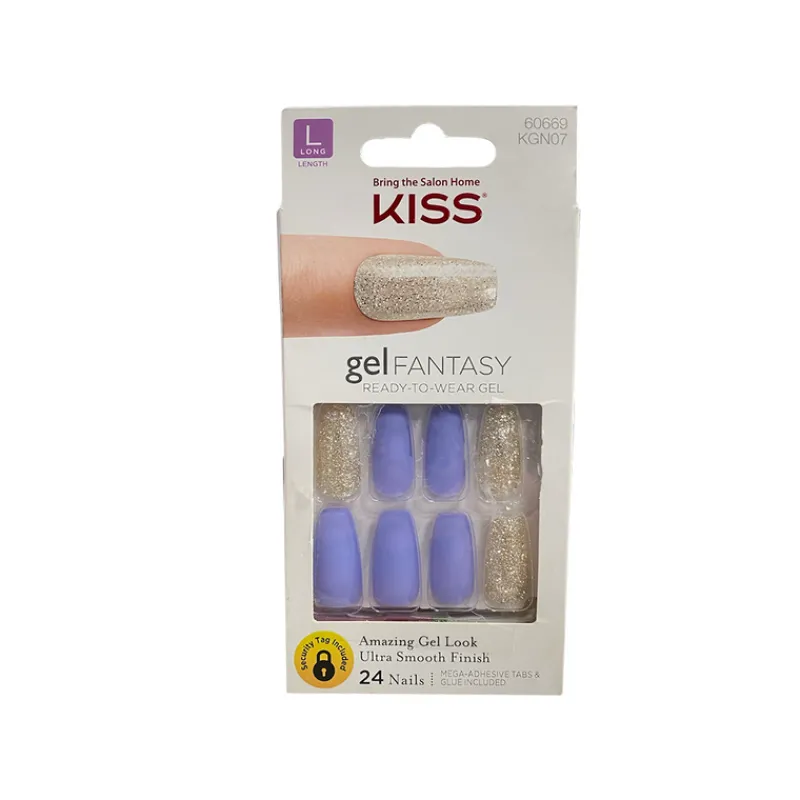 False Nails^Kiss Gel Fantasy 24 Long Length Nails Lilac Glitter 60669
