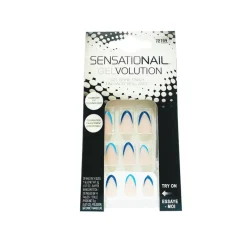 False Nails^Sensationail Gelvolution False Nails Stiletto Blue Tip French with Glue