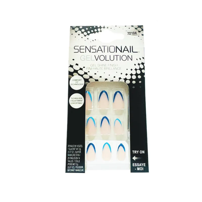 False Nails^Sensationail Gelvolution False Nails Stiletto Blue Tip French with Glue