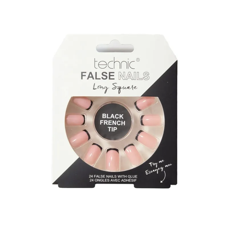 False Nails^Technic Long Square False Nail Black French Tip