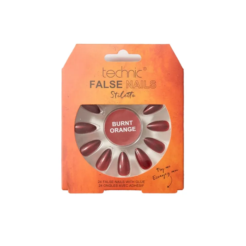 False Nails^Technic Stiletto False Nails Burnt Orange